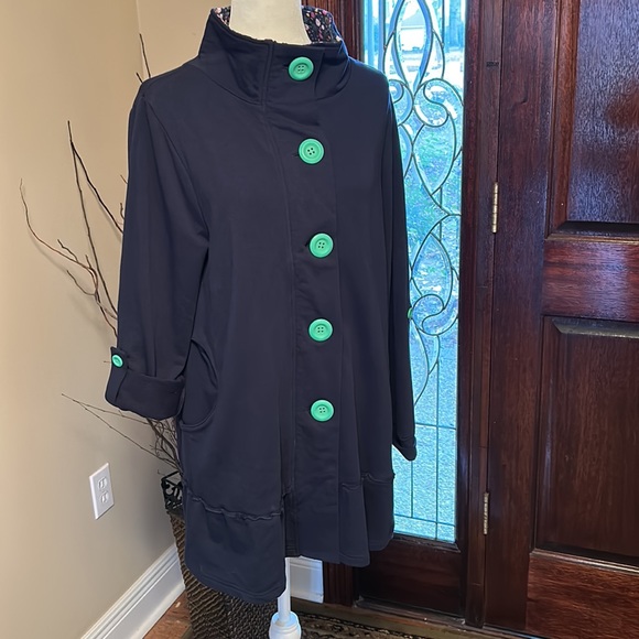 Matilda Jane Navy Blue Button Up ruffle hem Jacket szM - Picture 4 of 10